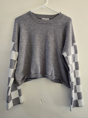 Crewneck Sweater with Checkered Sleeves